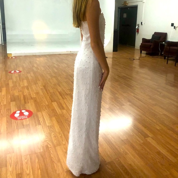 Handmade white long dress with hand sewn pearls. Has zipper on the back. Size s - Picture 2 of 3